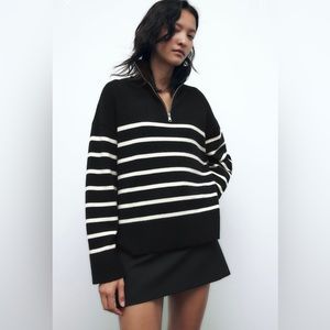 ZARA ● Zip Striped Sweater
